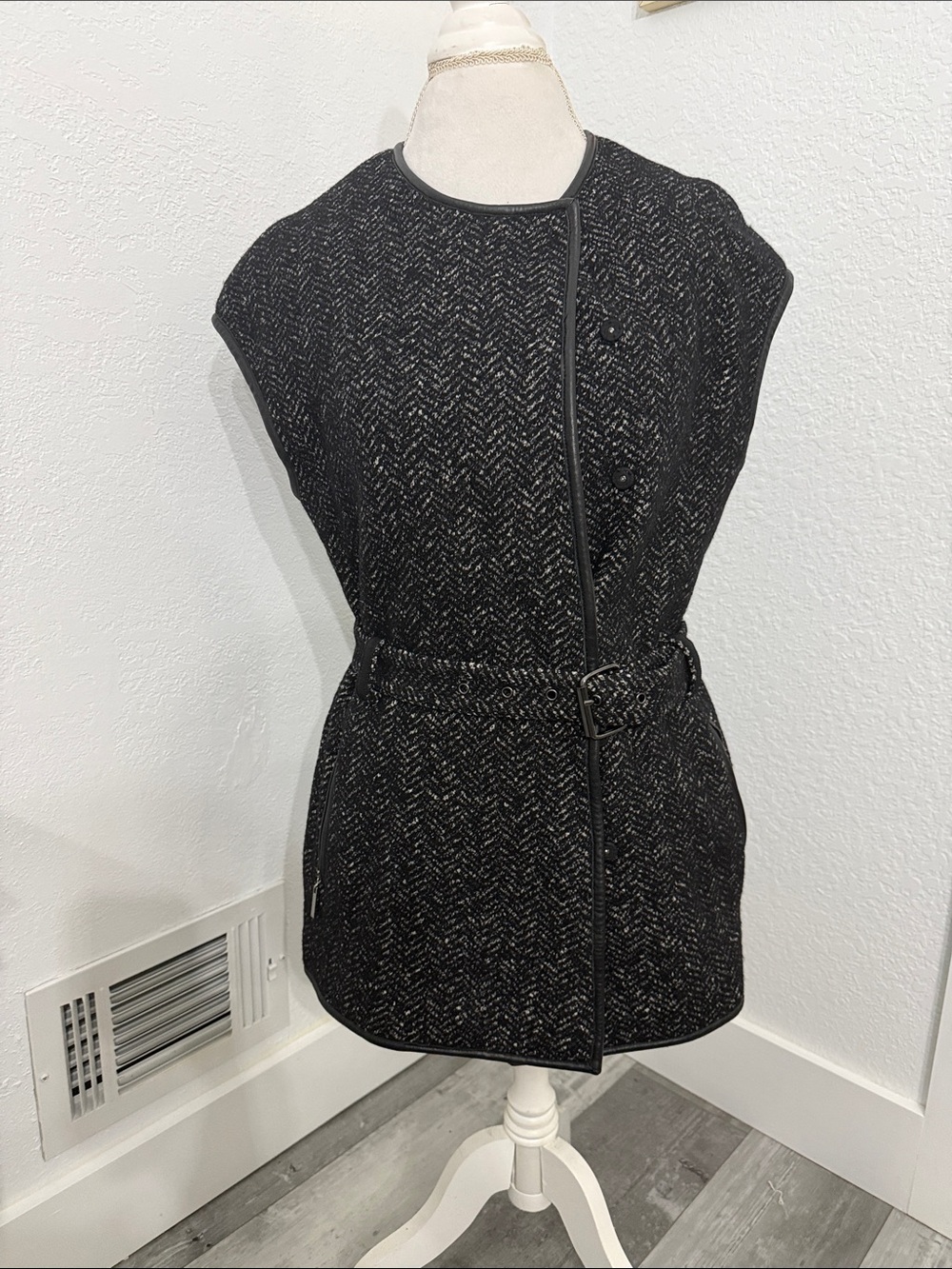 Tory Burch Black Tweed Belted Vest